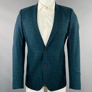 PAUL SMITH Size 36 Green Navy Checkered Wool Linen Sport Coat